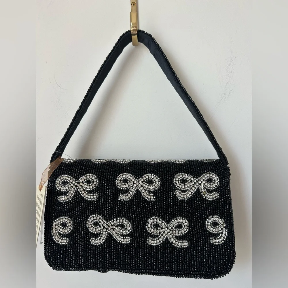 Viral Beaded Black Bow rhinestone Shoulder Bag